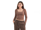 STELLARSEEK Long-sleeved T-shirt with U-neck – Feminine and Chic Look