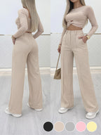 STELLA SEEK Wide Leg Trousers with Double Breasted Closure and Concealed Elastic Waistband